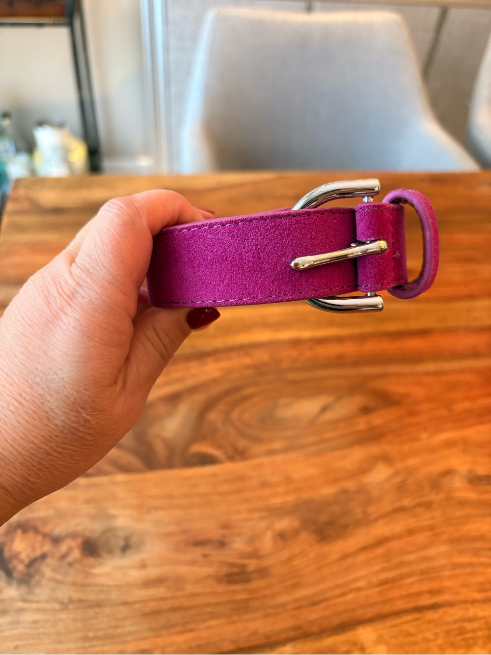 Banana Republic Fuchsia Suede Belt with Silver Buckle